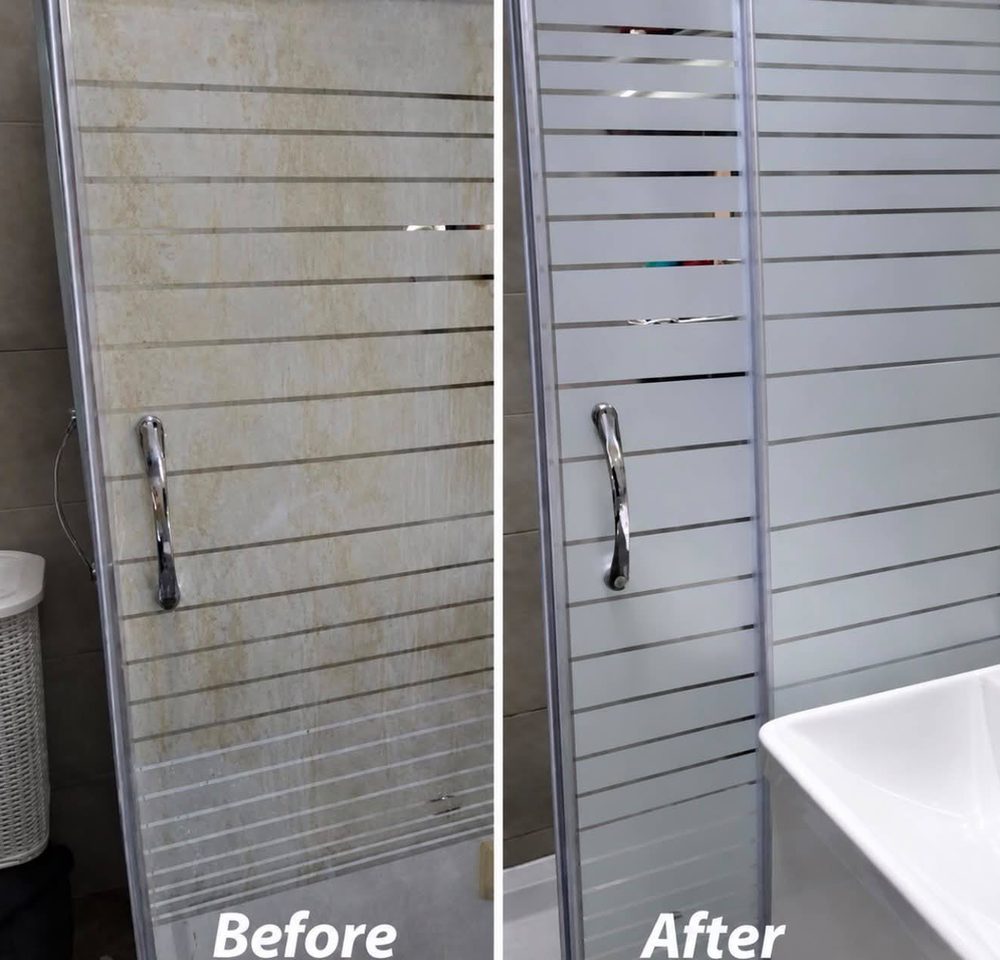 Shower glass before and after cleaning