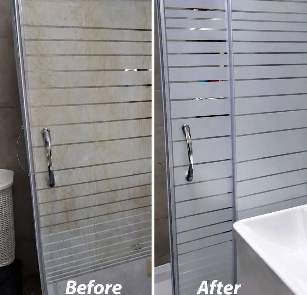 Shower glass before and after