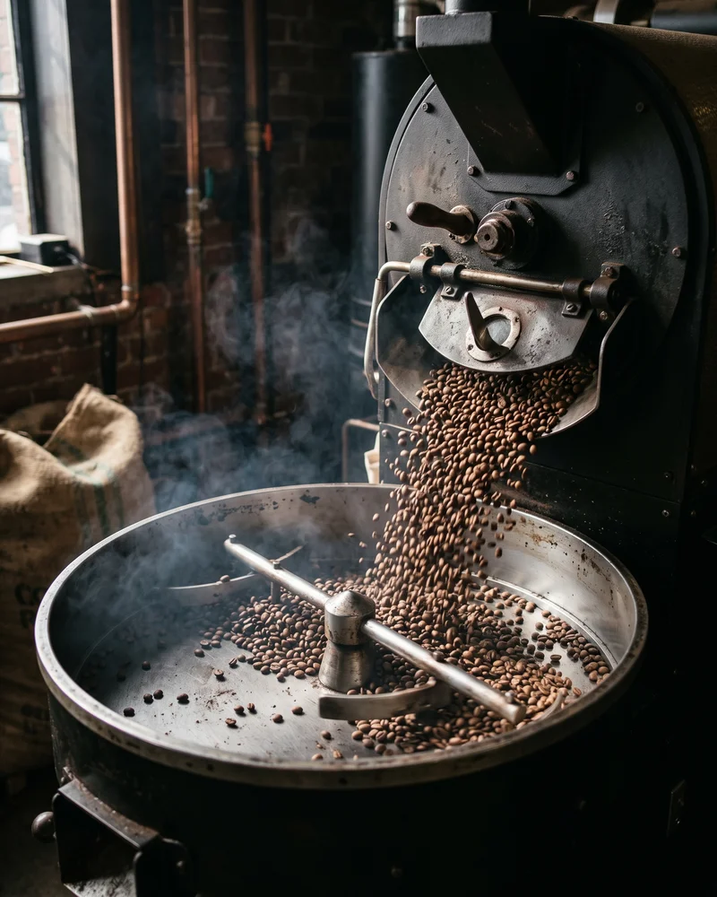 Fresh beans leaving the roaster